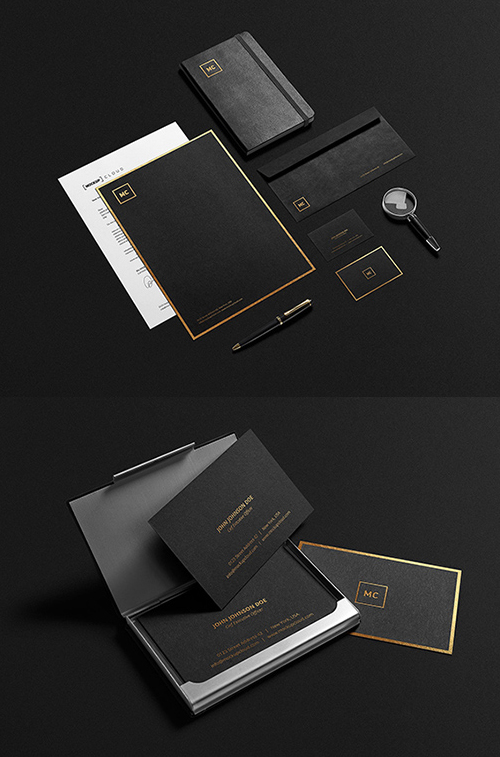 Black and Gold Stationery MockUp PSD Black and Gold Stationery MockUp PSD