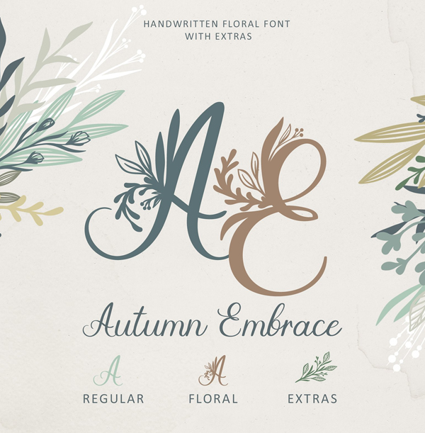 Autumn Embrace Floral Free Font + EXTRAS Autumn Embrace Floral Free Font + EXTRAS