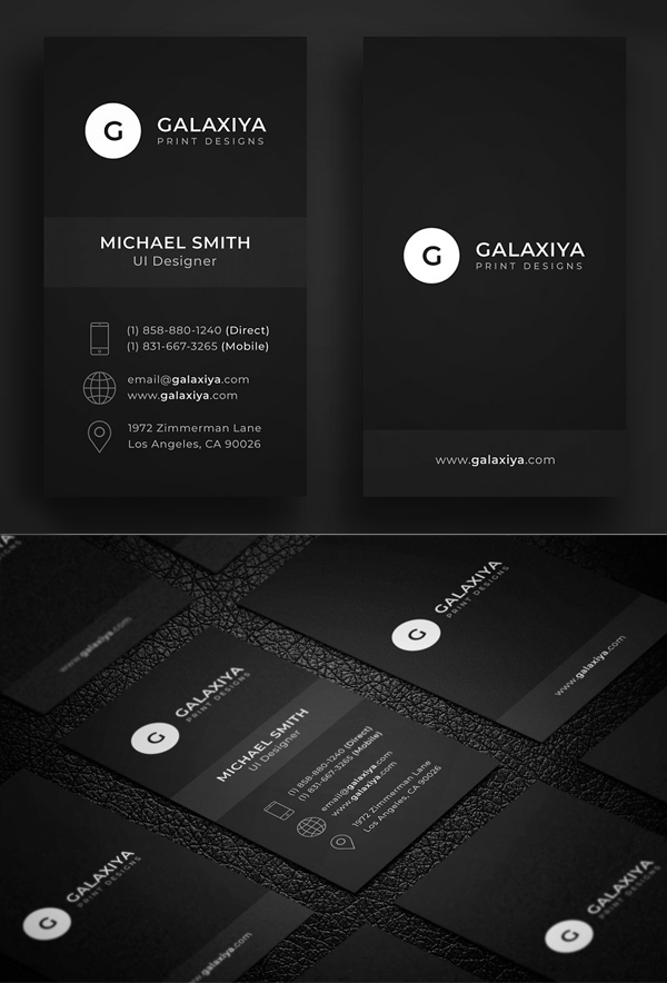 Dark Minimal Vertical Business Card