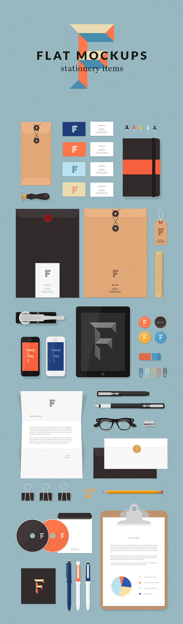 Free Flat Stationery MockUp Items Free Flat Stationery MockUp Items