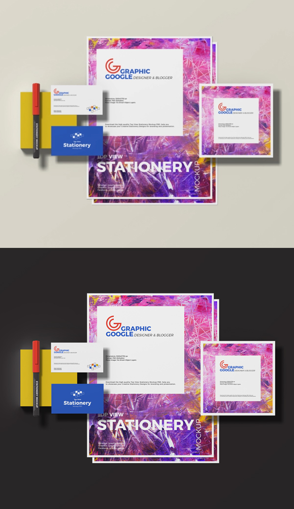 Free Top View Stationery Mockup PSD Free Top View Stationery Mockup PSD
