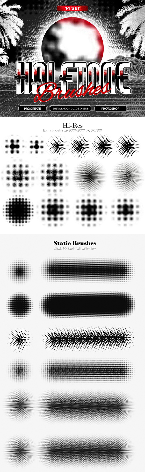 14 Halftone Procreate & PS Brushes