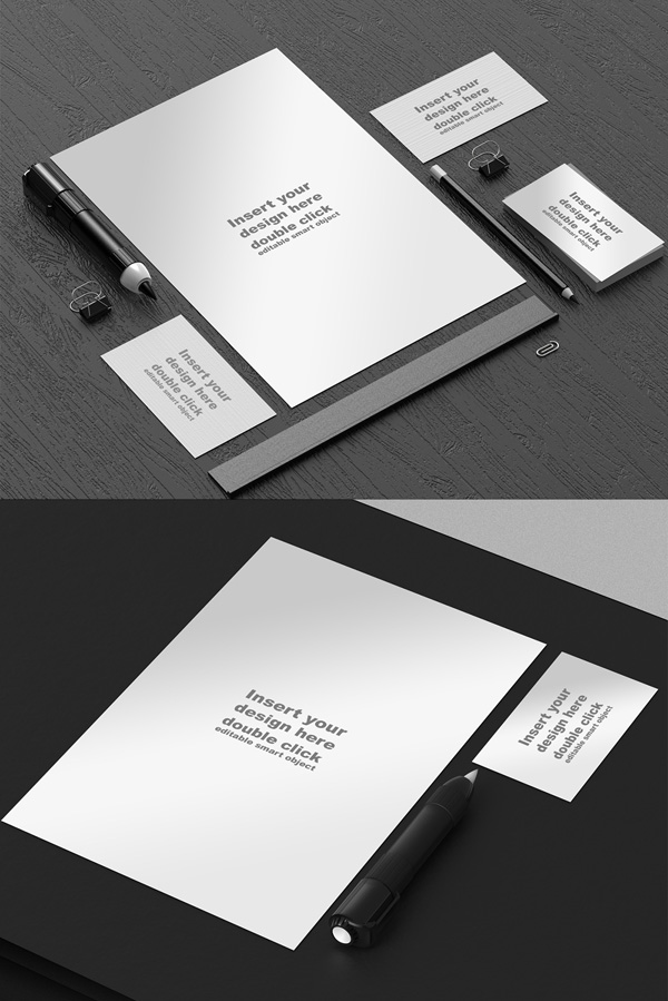 Free Black and White Stationery Mockup Free Black and White Stationery Mockup