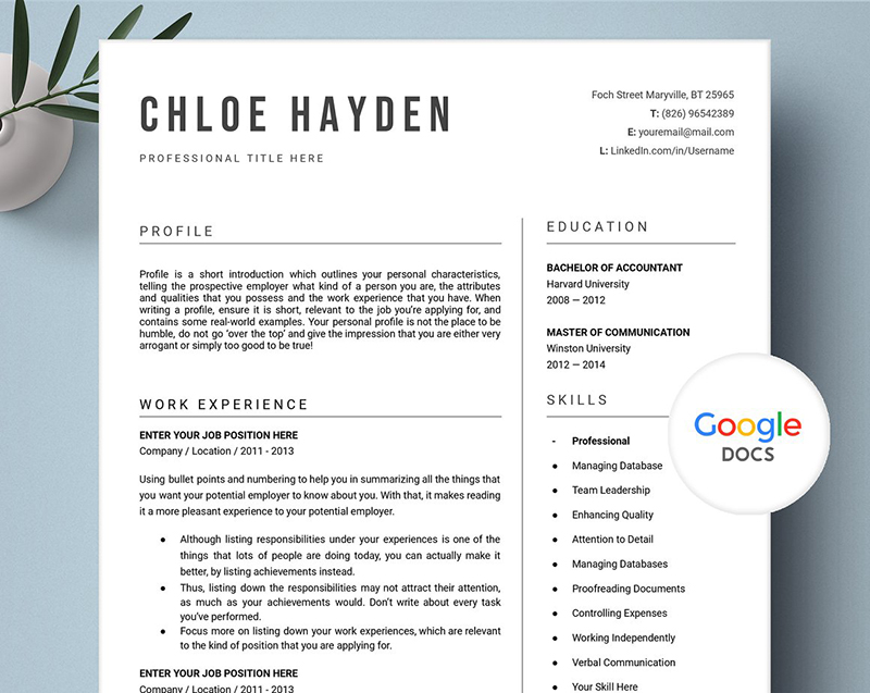 Pro Google Docs Resume Template