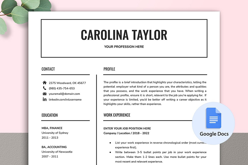 Google Docs Resume Template Design