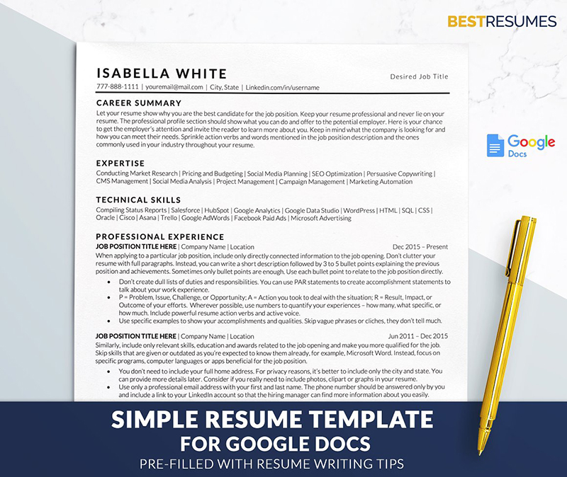 Google Docs Resume Template Simple