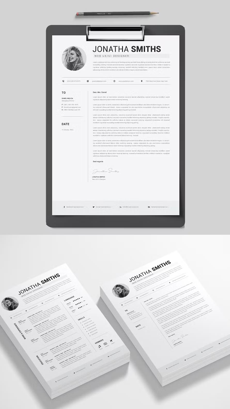 Minimal Resume Template With Photo Id