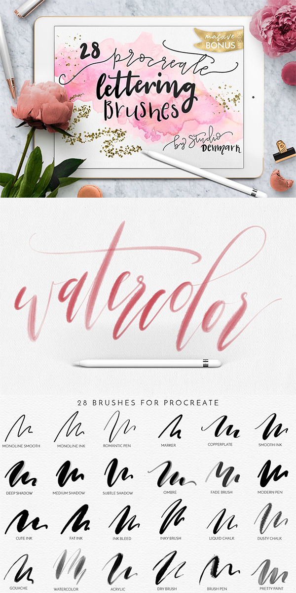 Procreate Lettering Brushes + Bonus