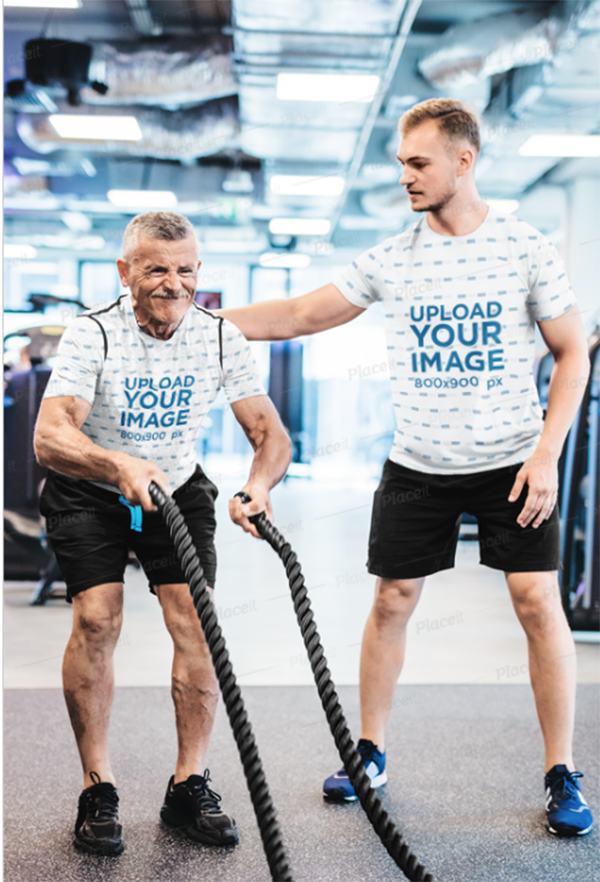T-Shirt Mockup of A Coach Training an Elderly Man