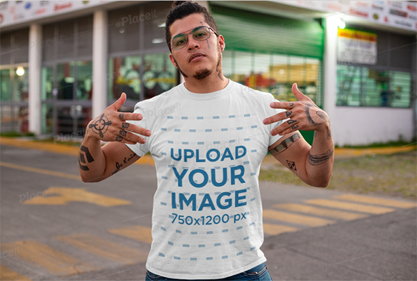 T-Shirt Mockup of A Tattooed Man