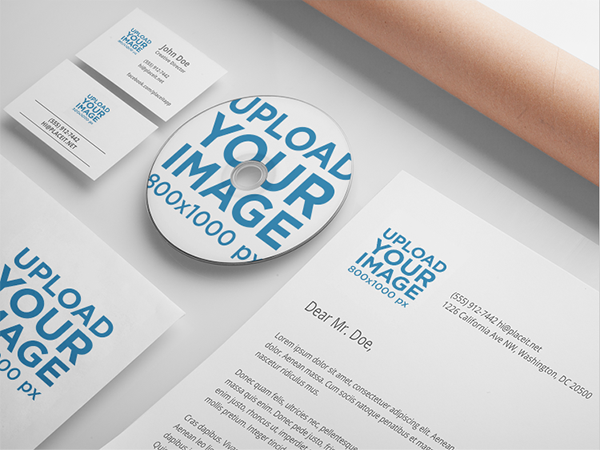 Branding mockup featuring a set of various stationery items