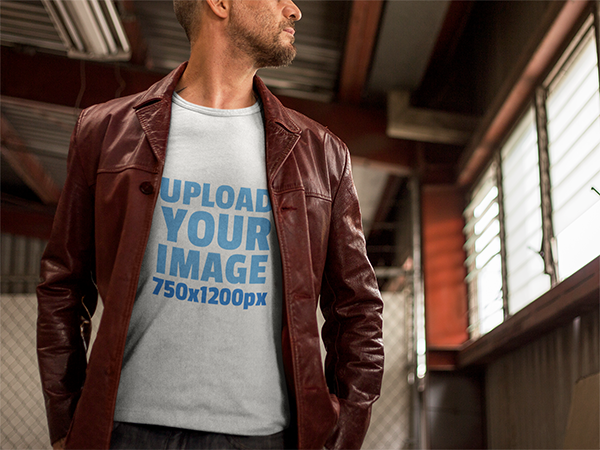 Mature man wearing a t-shirt mockup in an urban setting